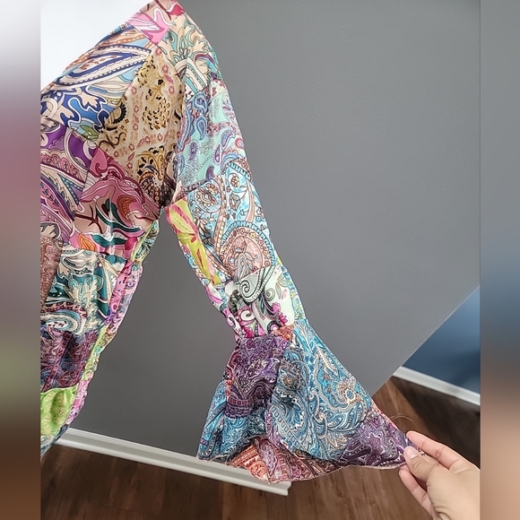 Kantha Cardigan Coat Boho Patchwork India 100% Silk Artsy M/L New - Picture 3 of 7